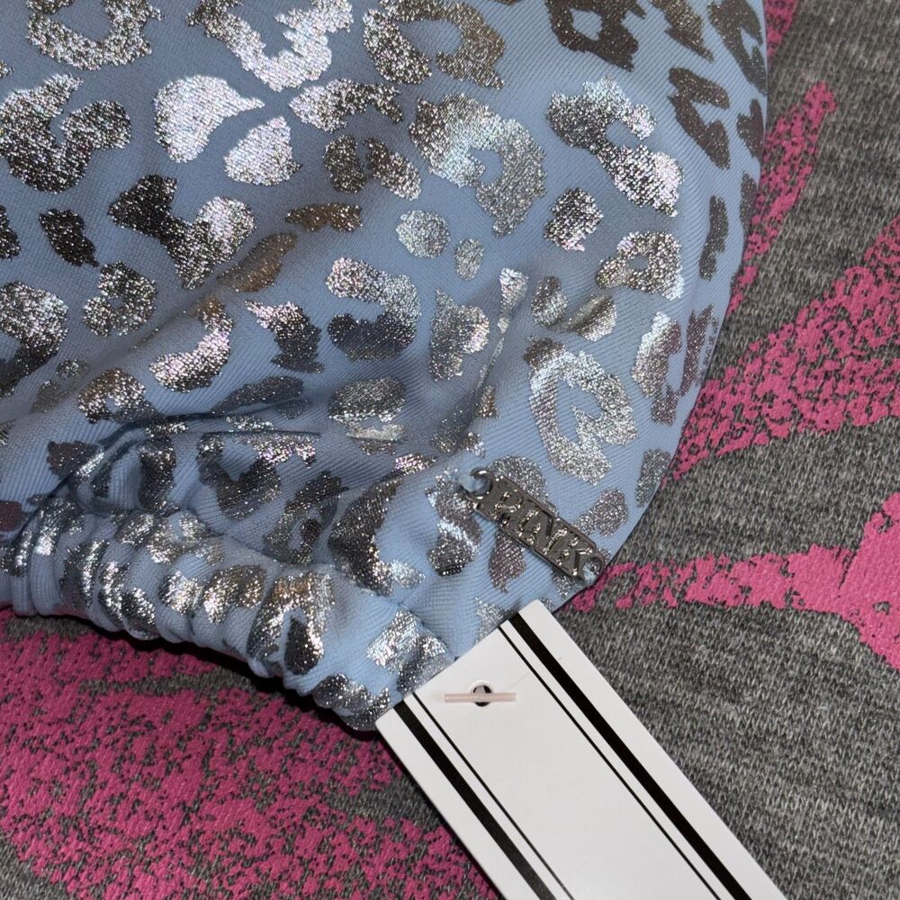 Victoria’s Secret PINK Icy Blue Leopard Foil Triangle String Bikini Top - M-DD - Picture 5 of 8